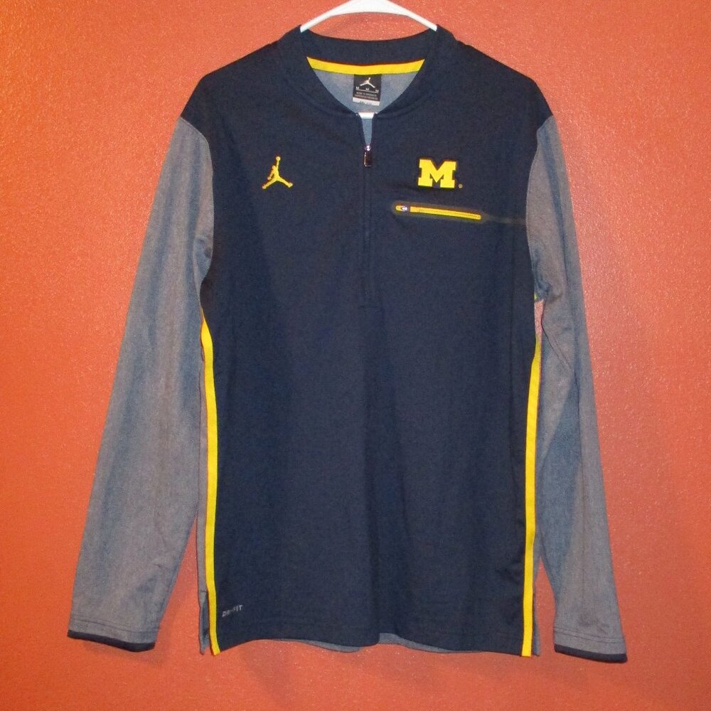 Jordan Shirt University Michigan Men Medium Blue Yellow Zip Front Pullover Shirt